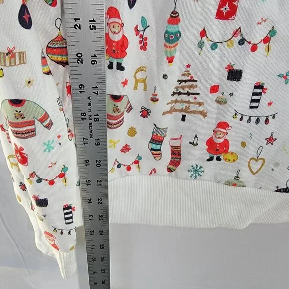 Christmas Style Print Pattern White Sweater Long Sleeves Crew Neck Women's Sz M - Picture 6 of 7